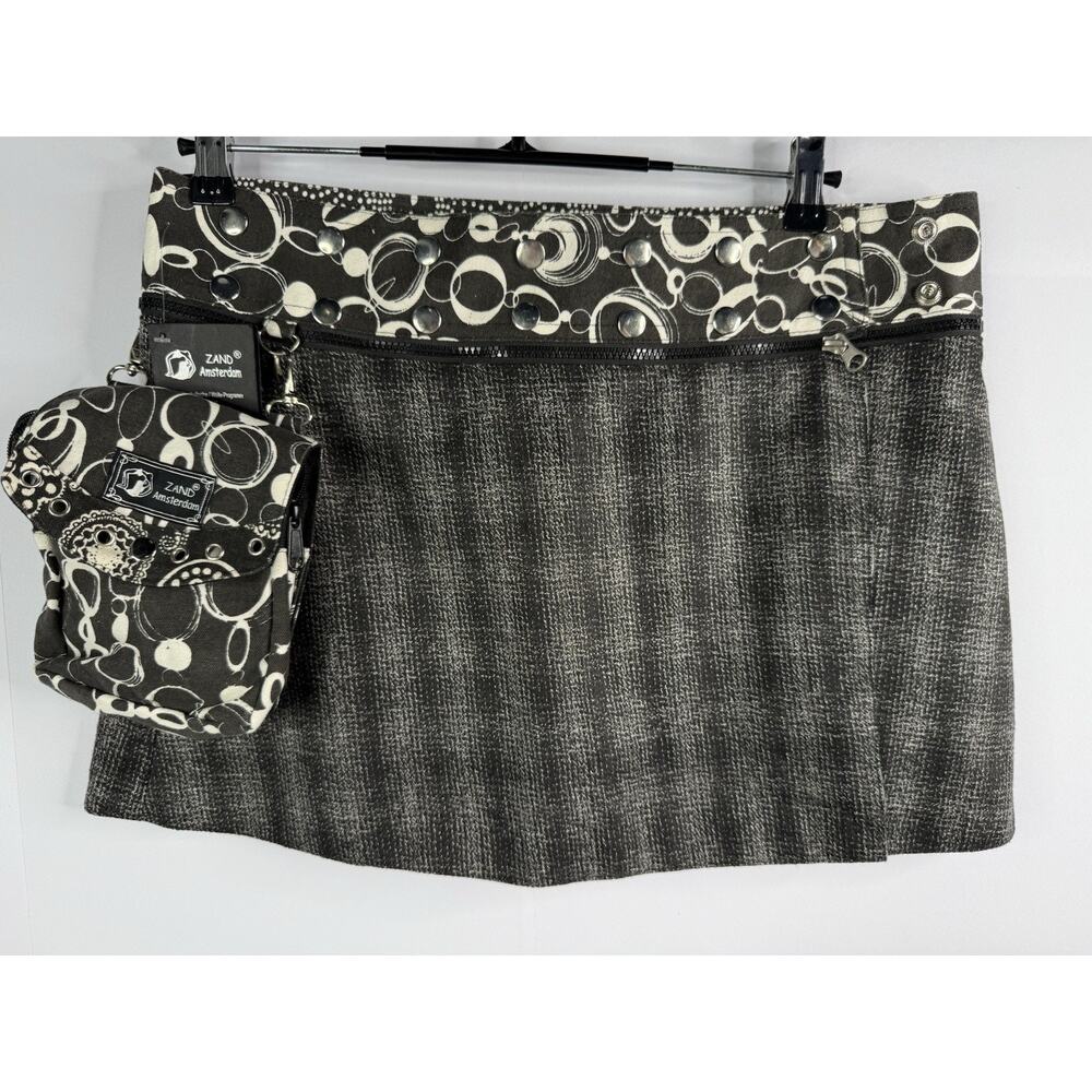 NEW Zand Amsterdam Mini Skirt‎ 14" with Bag Boho Artsy Reversible Black Plaid OS